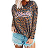 Women's Leopard Letter Print Sweater Long Sleeve Scoop Neck Tops Pullover Blouse