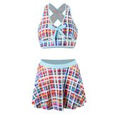 Women Sexy Swimwear V Neck Sleeveless Skirt Set Bow Tie Casual Bathing Suit High Waist Backless Swimdress Ruffle Hem Holiday Summer