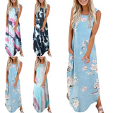 Lumento Tie Dye Print Tank Dress for Women Summer Casual Sleeveless Dress Boho Beach Long Dress