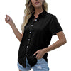 Women's Casual Solid Color Lapel Short Sleeve Shirt Loose Casual Cardigan Tops