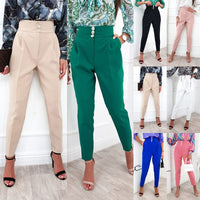 Womens Casual Lounge Dress Pants High Waist Work Office Business Slacks Slim Leg Pencil Pants with Button Pocket