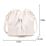Womens Mini Bucket Bag Leather Drawstring Purse Tassel Crossbody Shoulder Bag