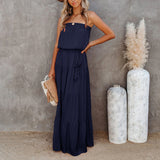 Women's Strapless Maxi Dress Tube Top Bandeau Sleeveless A-Line Dress Sundress