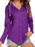 Pullover Hoodies Tops Long Sleeve for Women V Neck Drawstring Hooded Shirts Blouses Tunic Ladies Autumn Solid Color Sweatshirt S-XXXL