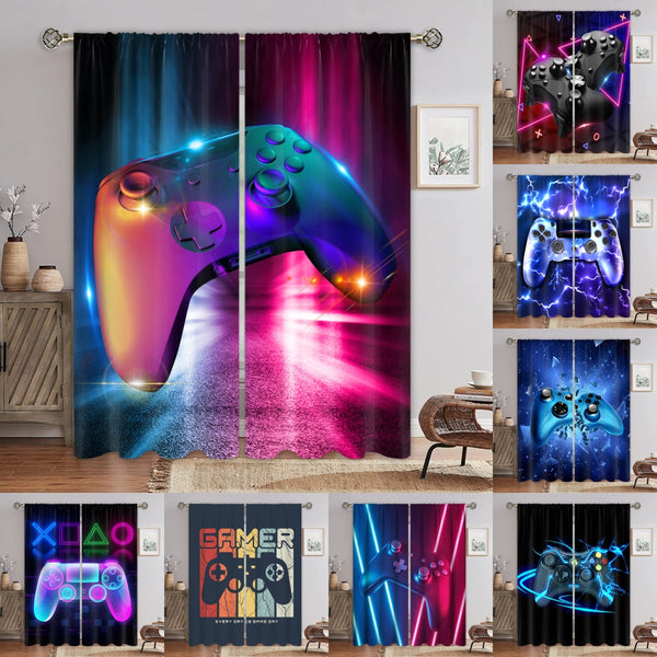 Adult Waterproof Rod Pocket Curtain Modern Living Room Gamer Print Durable Blackout Bedroom 2 Panels/Set