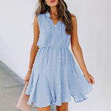 Women's Summer Chiffon Skirt Sleeveless Knee Length V Neck Dress Elastic Waist