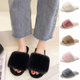Women's Casual Slide Open Toe Slippers Flat Fuzzy Fluffy Fur Slip On House Shoes