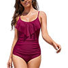 Women Monokinis Swimsuit One-piece Swimming Suit Ruffles Swimwear Round Neck Beachwear Tummy Control Bathing Suit With Push Up Bra Padded