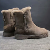 Lady Solid Color Ankle Boots Flat Shoes Warm Booties Side Zip Round Toe High Top