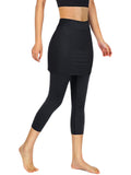 Women's Tennis Skirted Capri Leggings Pockets Elastic Sports Yoga Pants Skirts