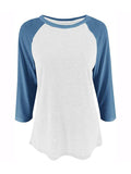 Women Color Matching Crew Neck 3/4 Sleeve T-Shirt Pullover Blouse Tops Tunic Tee