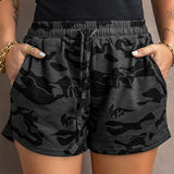 Womens Comfy Drawstring Shorts Summer Casual Elastic Waist Camo Print Shorts