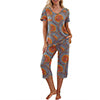Women Floral Pajama Set Sleepwear Tops with Capri Pants Outfits Ladies Summer Comfy Sleep Nightshirt PJS Set