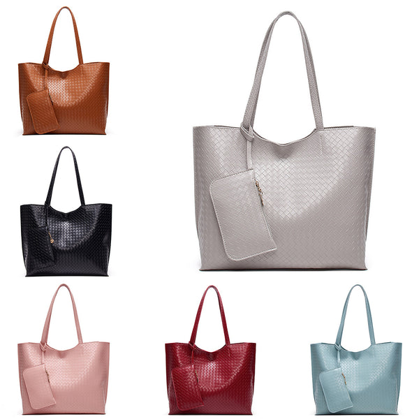 Women PU Leather Braided Tote Shoulder Bag Purse Handbag Satchel w/ Inner Pouch