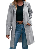Women's Waterproof Rain Jacket Lightweight Hooded Windbreaker Active Outdoor Raincoat Plain Color Button Down Trench Outerwear