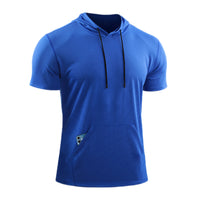 Mens Hooded Short Sleeve Casual Tops Shirts Slim Muscle Blouse Pullover