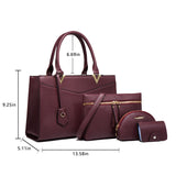 4Pcs Set Leather Handbag Tote Top Handle Satchel Purse Work Bag Shoulder Crossbody Bags with Wallet Card Bag for Women