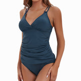 Lady Bathing Suit V Neck Adjustable Strap High Waist Swimwear Two Piece Swimsuit