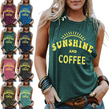 Lumento Women Sunshine and Coffee Tank Tops Casual Summer Graphic Shirt Sleeveless Graphic Tee Shirts