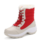 Women's Snow Boots Mid Calf Waterproof Lace-Up Plush Lined Winter Shoes