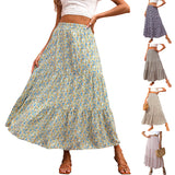 Summer Womens High Waist Boho Floral Print Pleated Maxi Skirt Flowy Swing Beach Long Skirts