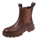 Ladies Ankle Boots Solid Color Slip On Boots Platform Round Toe Casual Boots