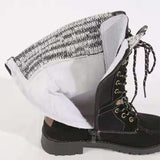 Womens Mid Calf Combat Boots Round Toe Lace up Low Heel Casual Motorcycle Shoes