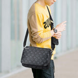 Men's 3 in 1 Crossbody Bags Briefcase Shoulder Satchel Bag Checkered Messenger Bag Handbag Casual Purse Wallet