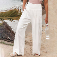 Womens Loose Fit Casual Pants Elastic Waist Yoga Summer Beach Pants with Pockets