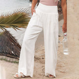 Womens Loose Fit Casual Pants Elastic Waist Yoga Summer Beach Pants with Pockets