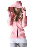 Lumento Women Long Sleeve Zip Up Hooded Sweatshirt Leisure Solid Color Thin Jacket Outwear