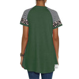 Women's Round Neck Leopard T Shirts Short Sleeve Striped Color Block Casual Tops