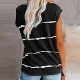 Womens Striped Cap Sleeve Crew Neck Tops T-Shirts