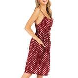 Women Backless Spaghetti Strap Dress Floral Print Pocket Summer Sexy Beach Dress