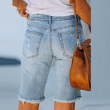 Women Tassel Skinny Stretch Ripped Midi Jeans Streetwear Summer Denim Short Pant