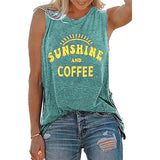 Lumento Women Sunshine and Coffee Tank Tops Casual Summer Graphic Shirt Sleeveless Graphic Tee Shirts