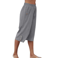 Women Yoga Capris Pants Button Straight Leg Loose Comfy Lounge Pants