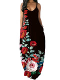 Women's Loose Floral Maxi Dresses Casual Long Dresses 2 Side Pockets Boho Dress