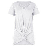 Womens Casual V Neck Short Sleeve Criss Cross T-Shirt Blouse Tops