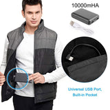 WINWARM Men's Winter Heating Jackets Coats Eletric USB Heated Vest Fast Heat Up Double Button Control Cotton Padded Machine Washable Fit 5V Power Bank