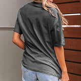 Women Distressed Hole Shirt Short Sleeve Round Neck T Shirt Blouse
