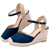 Womens Platform Espadrille Wedges High Heel Sandals with Ankle Strap Buckle Up Shoes