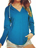 Pullover Hoodies Tops Long Sleeve for Women V Neck Drawstring Hooded Shirts Blouses Tunic Ladies Autumn Solid Color Sweatshirt S-XXXL