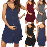 Lumento Pregnant Women Sleepshirt Sleeveless Nightgown Button Down V Neck Pajamas Dress