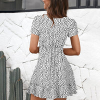 Women's Ruffle Sleeve Dresses Summer Sexy V Neck Floral Print Boho Beach Dress