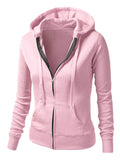 Lumento Women Long Sleeve Zip Up Hooded Sweatshirt Leisure Solid Color Thin Jacket Outwear
