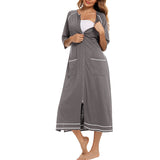 Lumento Women Pajamas Zipper Front Nightgown Full Length Lounge Dress with Pockets