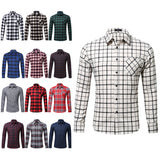 Men Casual Check Plaid Printed Long Sleeve Shirt Tops Blouse Button-Down Pocket