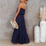 Women's Strapless Maxi Dress Tube Top Bandeau Sleeveless A-Line Dress Sundress