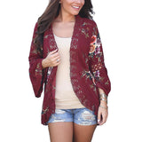 Lady Lace Hollow Flowers Flared Sleeve Open Front Outwear Casual Light Smock Top